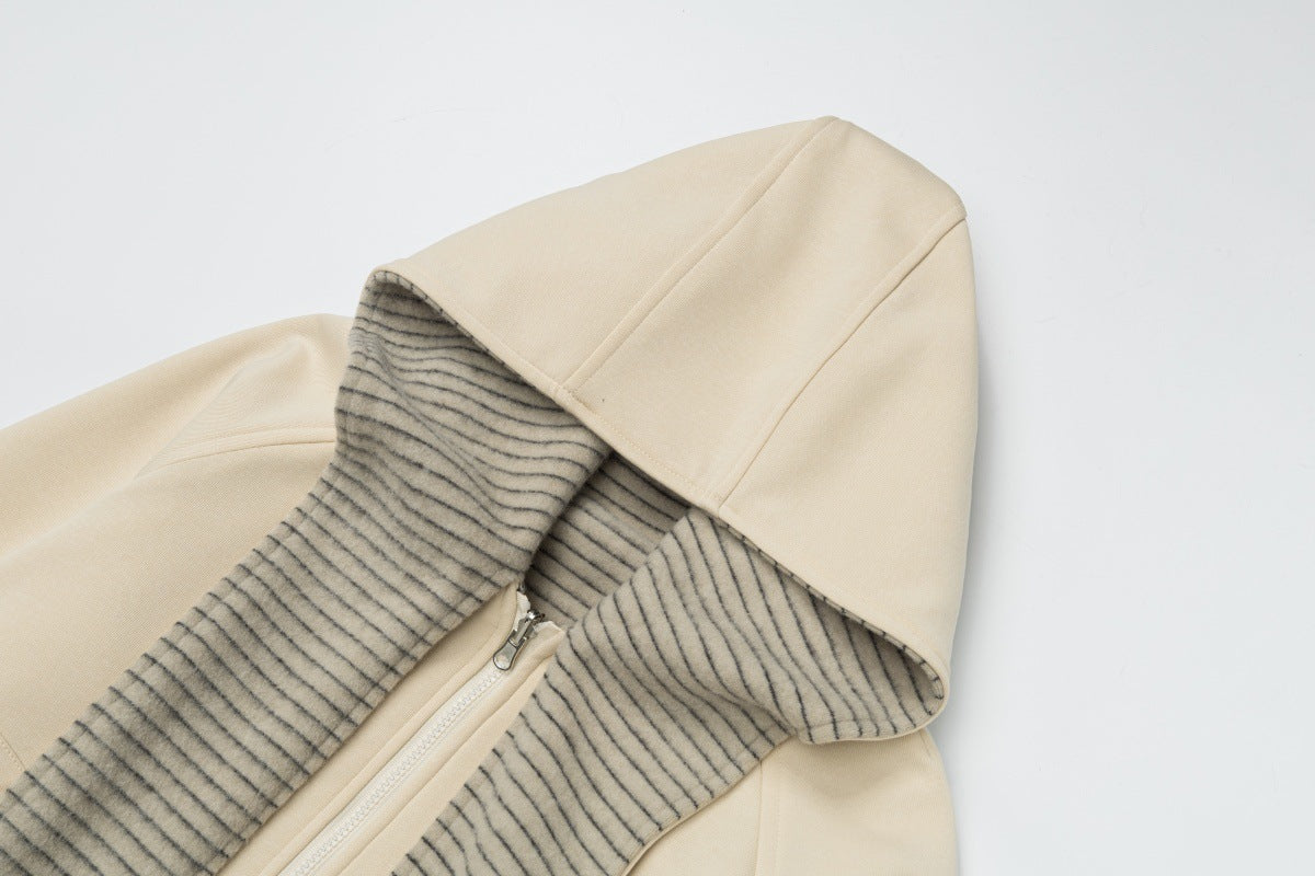 Sudadera con capucha y cremallera de rayas con orejas de conejo — Cárdigan reversible de doble cara