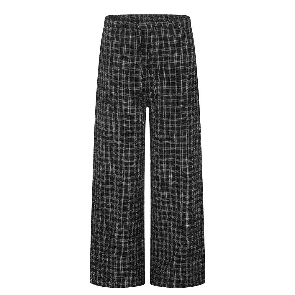 Plaid Wide-Leg Pants – Men's Straight-Fit Casual Trousers