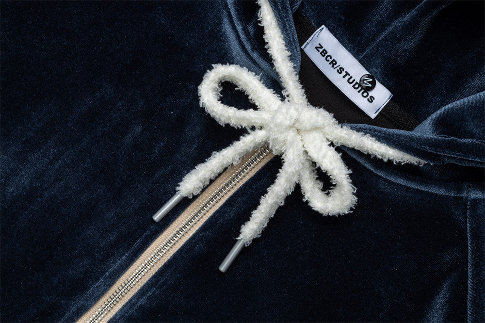 Sudadera de terciopelo con cremallera y estampado de perro de dibujos – Corte oversize color block