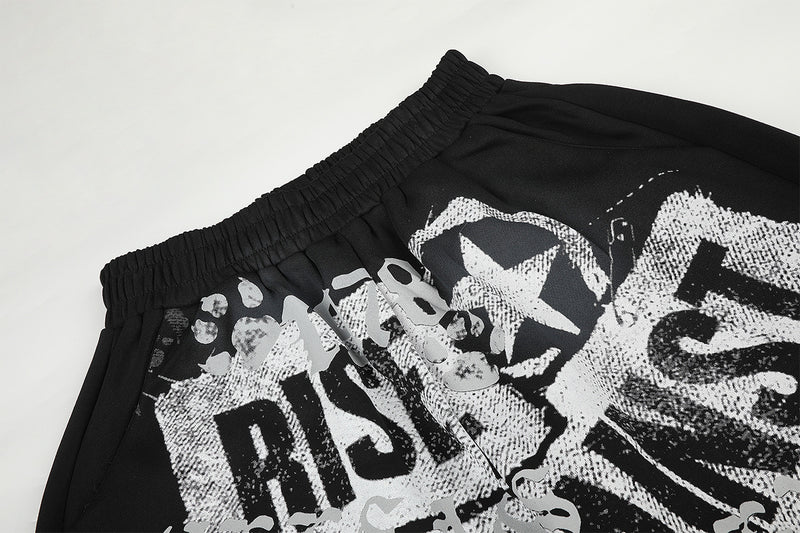 Wide-Leg Graphic Sweatpants – Rise Against Print, Washed Streetwear Baggy Fit