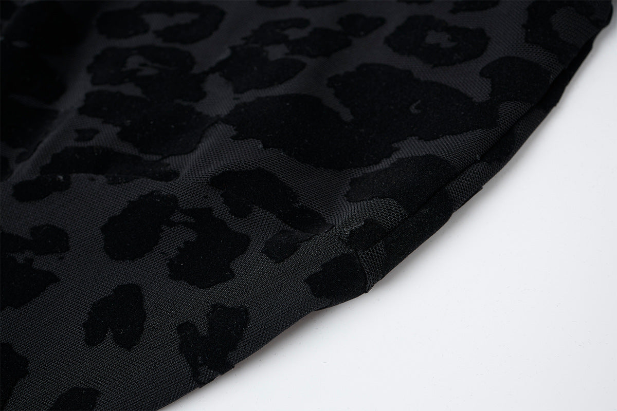 Leopard Print Turtleneck Long Sleeve Slim-Fit Shirt