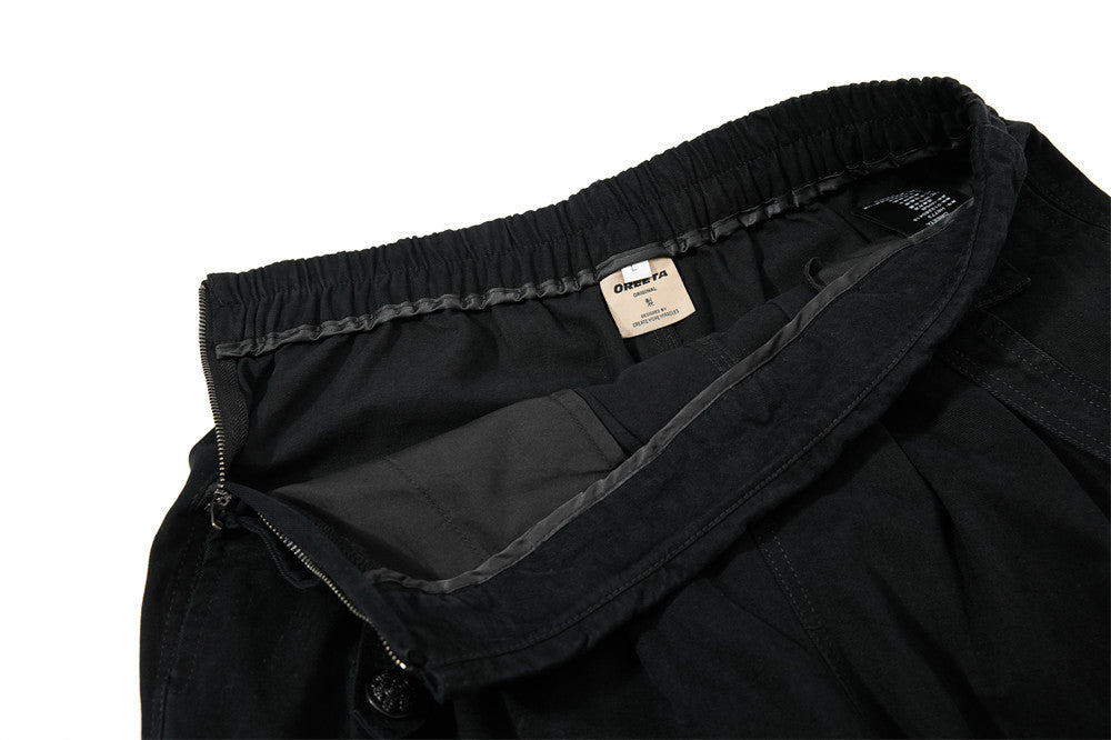 Wide-Leg Cargo Pants – High-Rise Zip Waistband & Side Pocket Detail