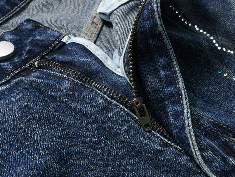 Men's Super Baggy Jeans – Rhinestone Wing Graphic Wide-Leg Denim, Washed Blue