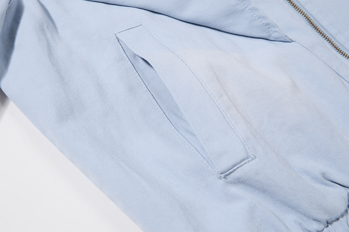Retro American Washed Zip-Up Jacket with Corduroy Collar