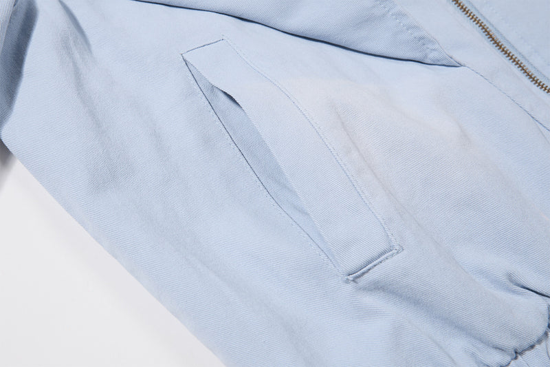 Retro American Washed Zip-Up Jacket with Corduroy Collar
