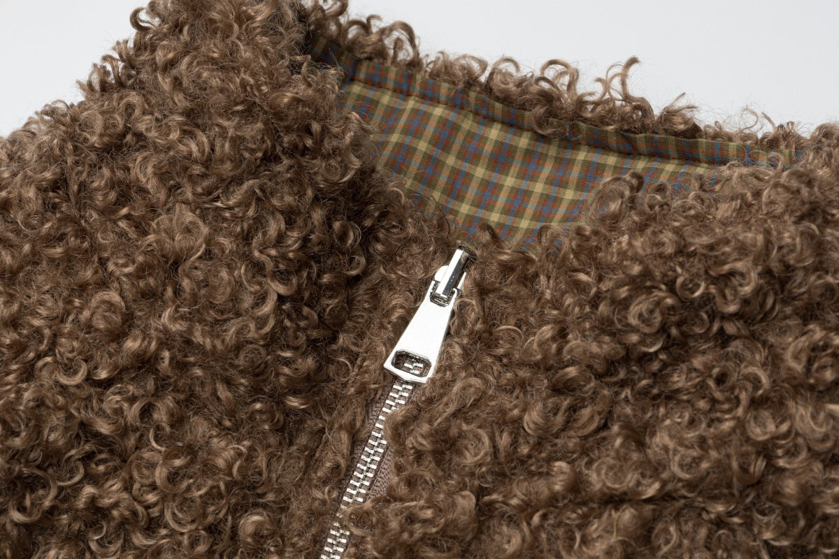 Reversible Plaid & Sherpa Bomber Jacket – Vintage 1988 Embroidered Padded Coat