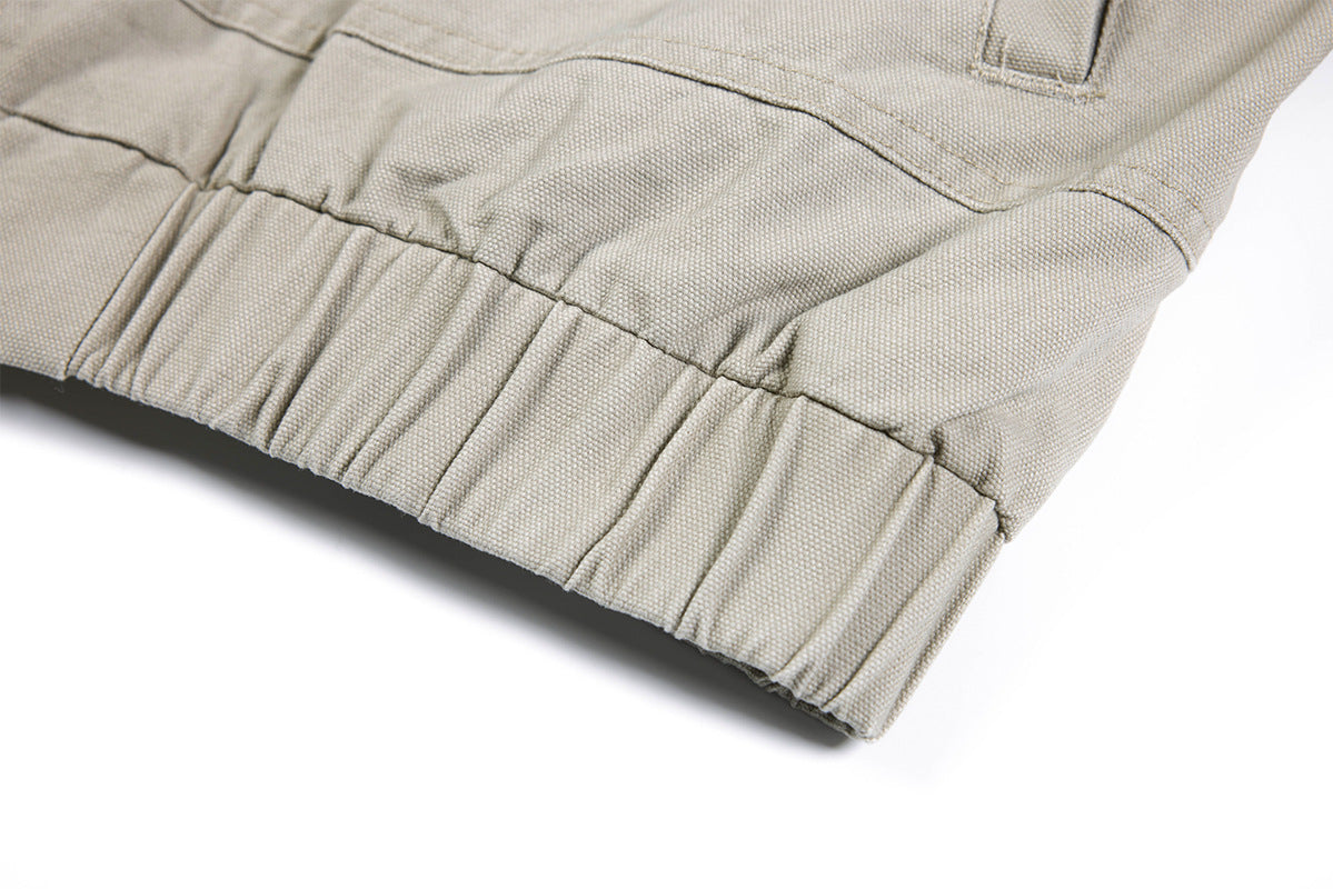 Metal Clasp Bomber Jacket – Washed Cotton Flight Jacket with Diagonal Buckle