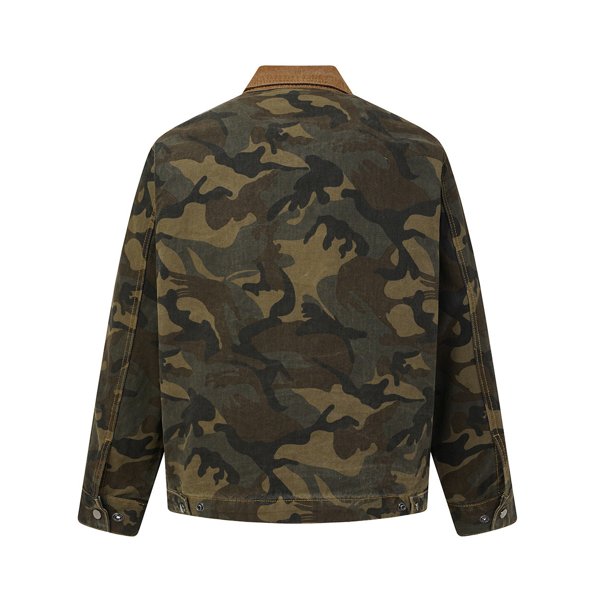 Veste de travail zippée en toile camouflage avec col en velours côtelé