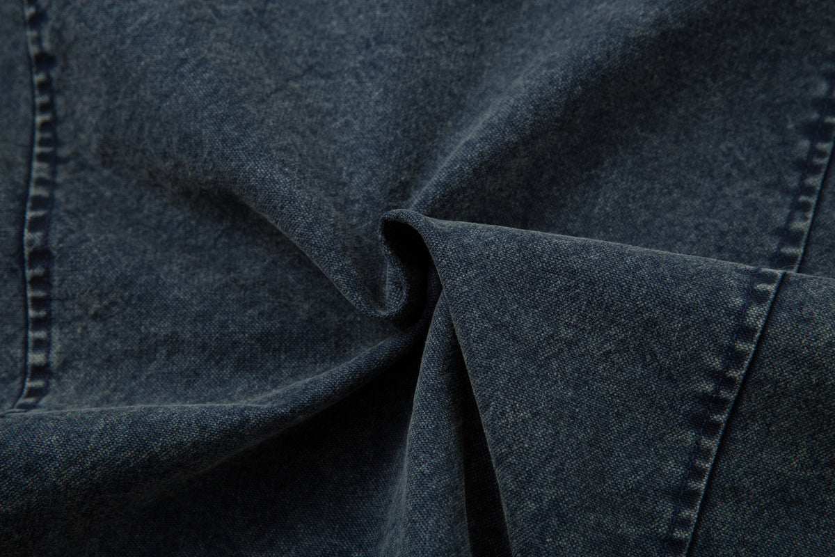 Oversized Washed Denim Jacket – Boxy Belted Hem, Acid-Wash Workwear Style