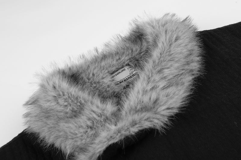 Men's Faux Fur Collar Bomber Jacket – Black Padded Winter Coat