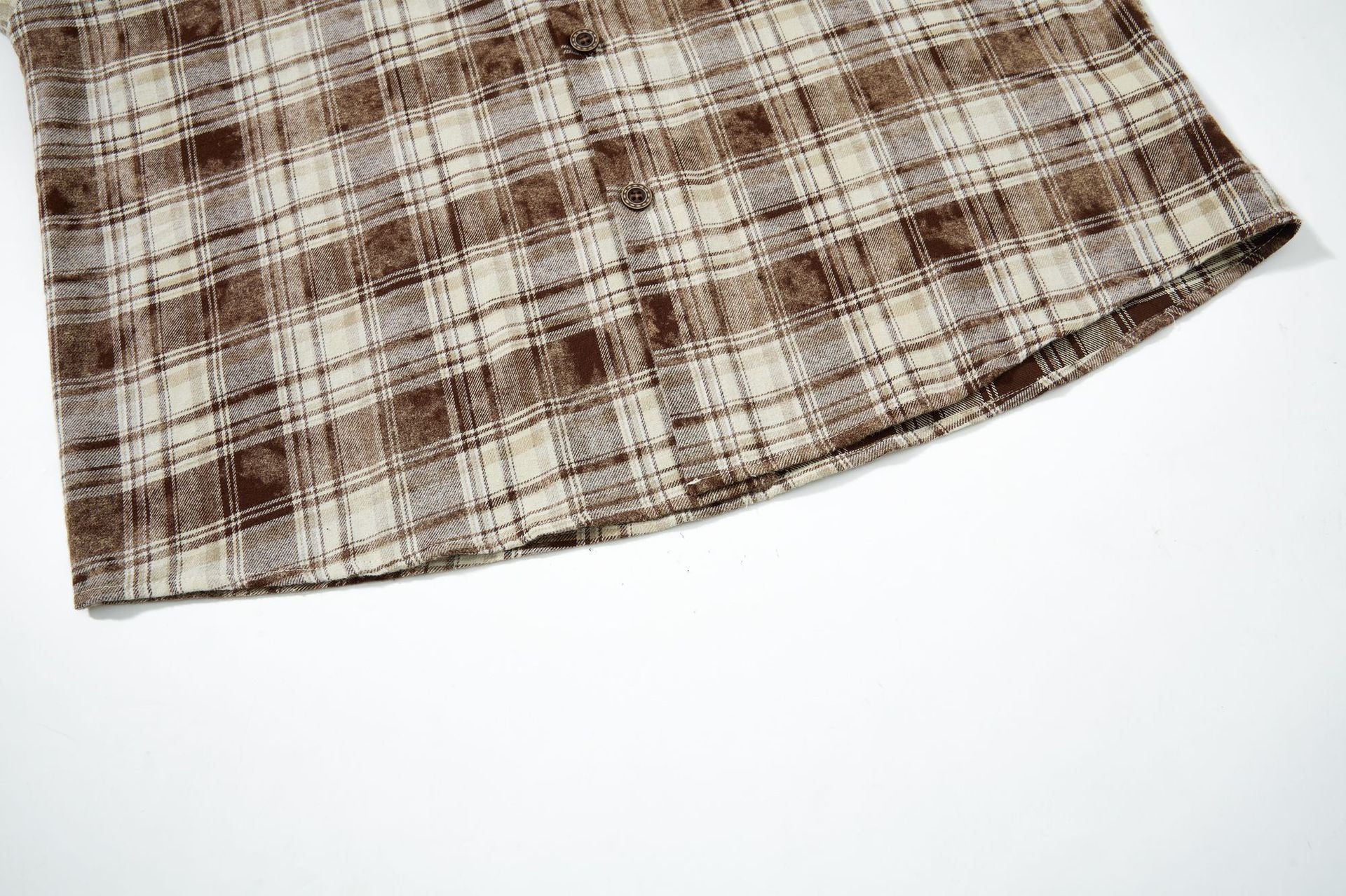 Plaid Flannel Shirt Jacket with Vintage Cartoon Embroidery – Washed Oversized
