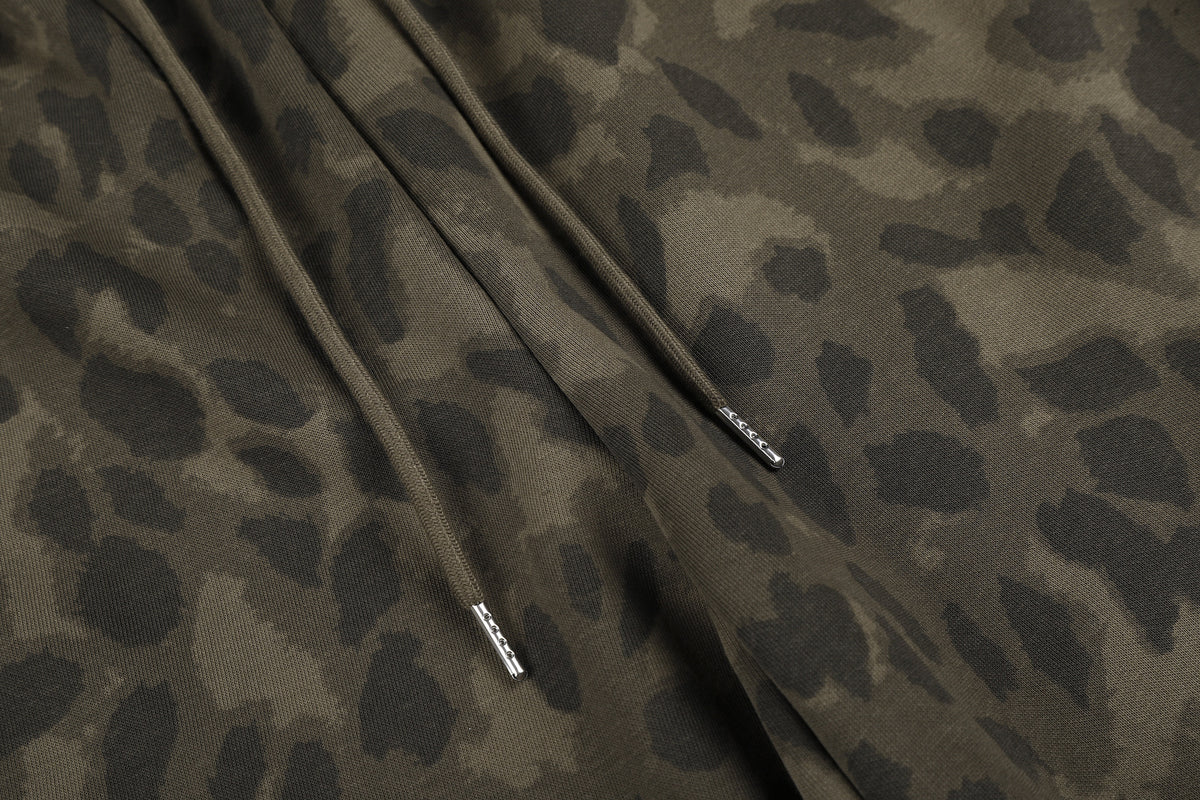 Leopard Print Wide-Leg Sweatpants with Faux Fur Cargo Pocket