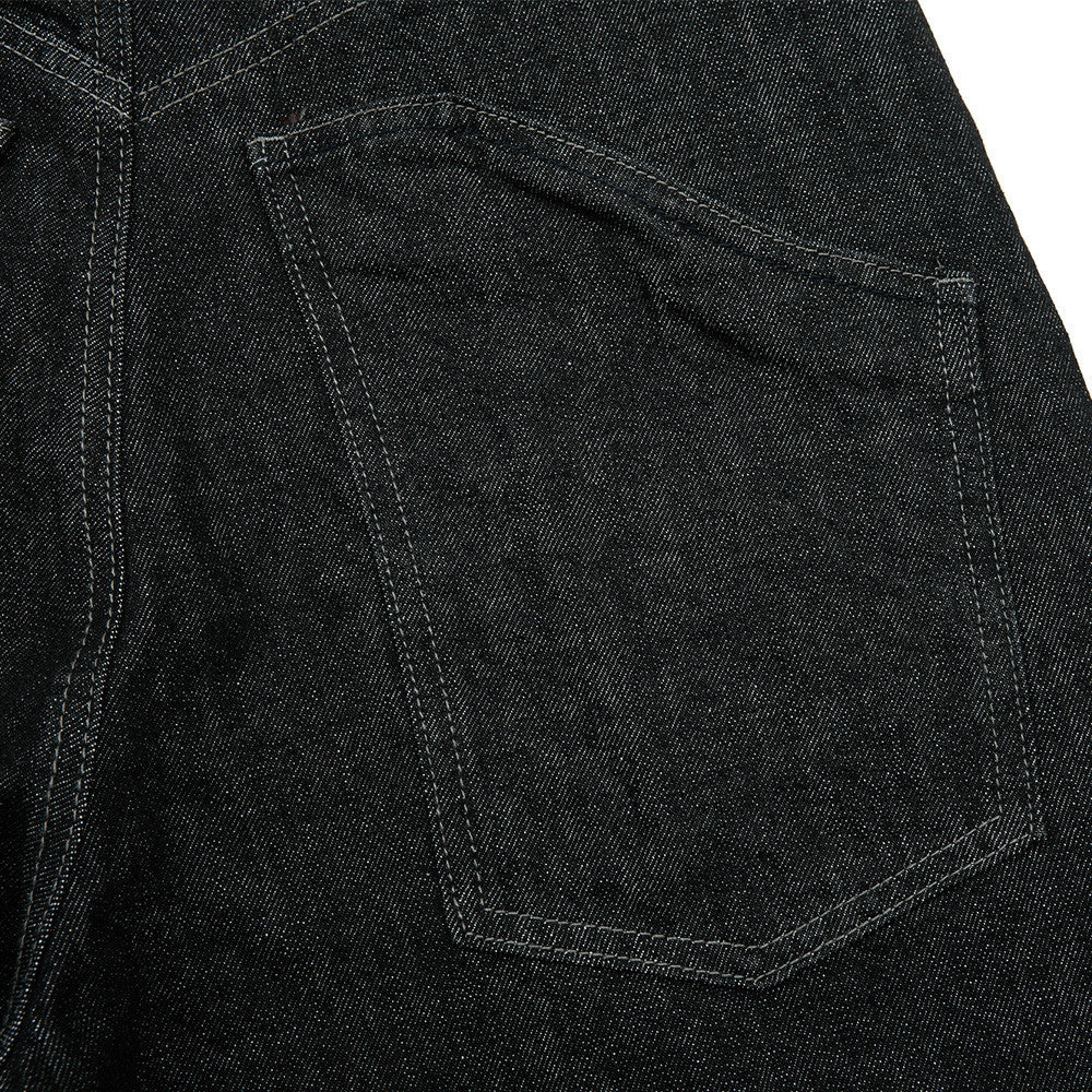 Men's Wide-Leg Black Jeans – Dragon Embroidery Straight Leg Denim