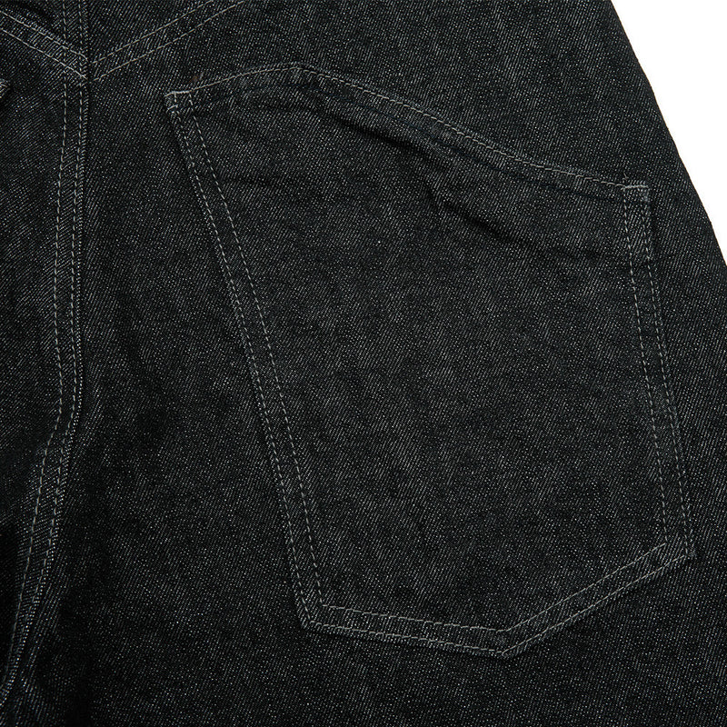 Men's Wide-Leg Black Jeans – Dragon Embroidery Straight Leg Denim