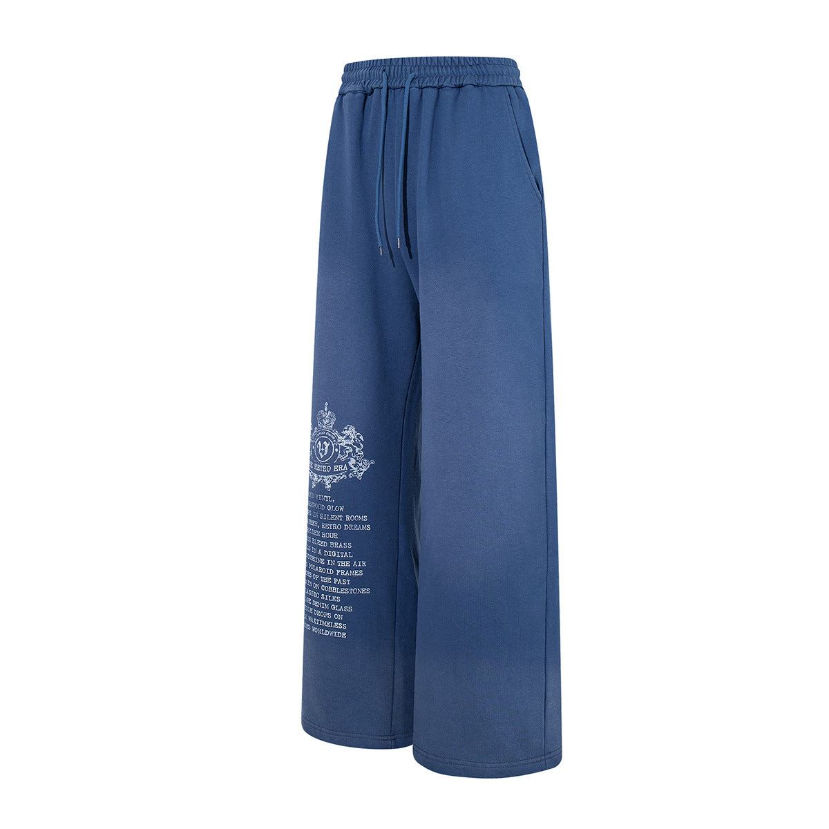 Wide-Leg Sweatpants – Vintage Washed Heraldic Graphic, Relaxed Straight Fit