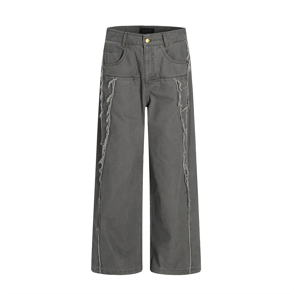 Wide-Leg Frayed Seam Pants – Deconstructed Streetwear Trousers
