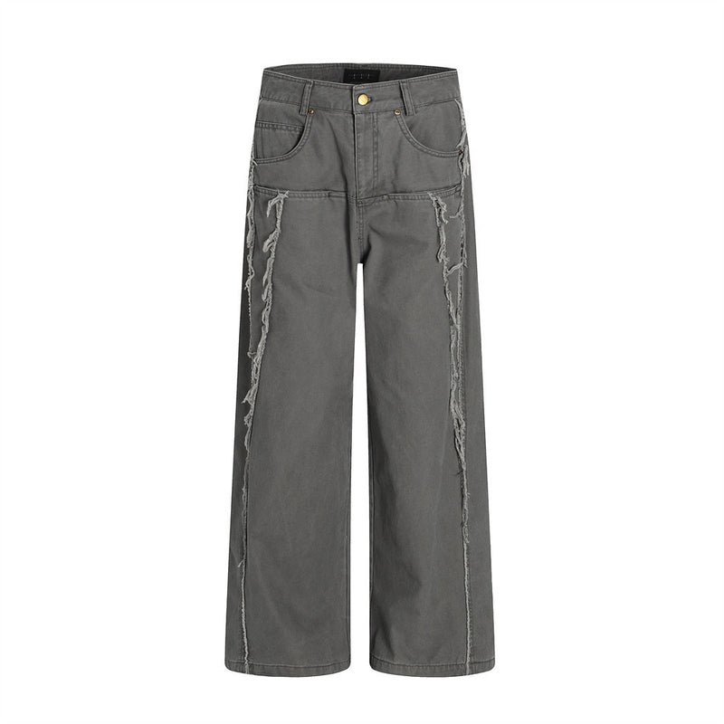 Wide-Leg Frayed Seam Pants – Deconstructed Streetwear Trousers