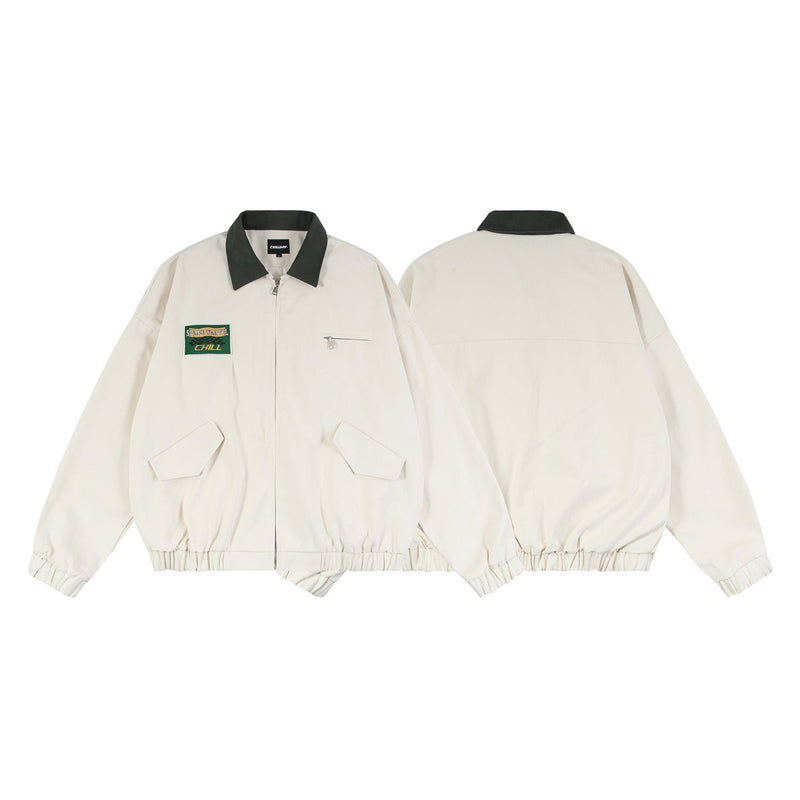 Veste Harrington rétro color block – Veste de travail zippée à col contrastant