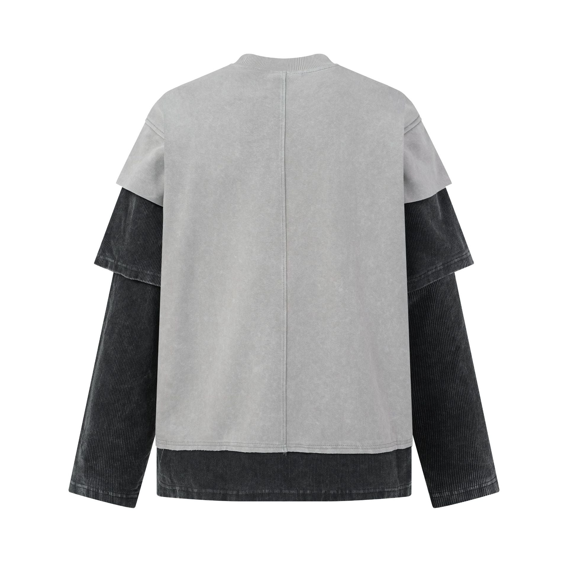Sudadera efecto superpuesto de lavado ácido con mangas de pana – Deconstruida