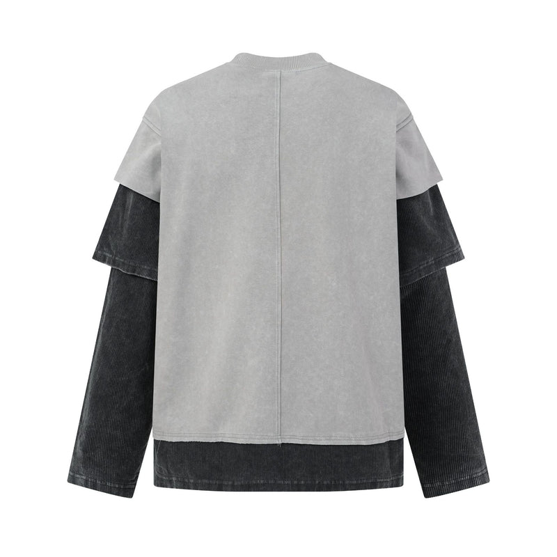 Sudadera efecto superpuesto de lavado ácido con mangas de pana – Deconstruida