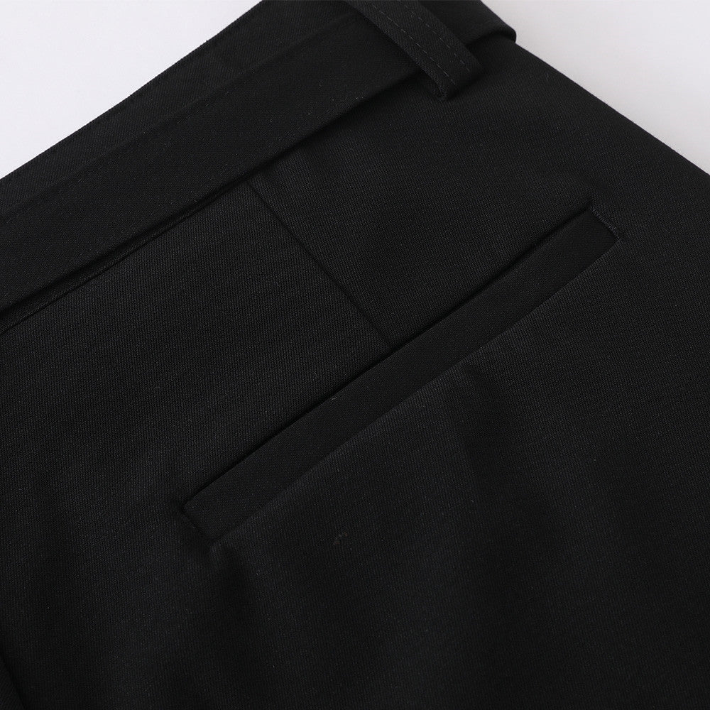 Men's Wide-Leg Dress Pants – Black Button-Fly Pleated Trousers with Belt