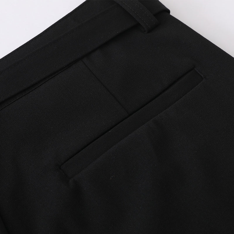 Men's Wide-Leg Dress Pants – Black Button-Fly Pleated Trousers with Belt