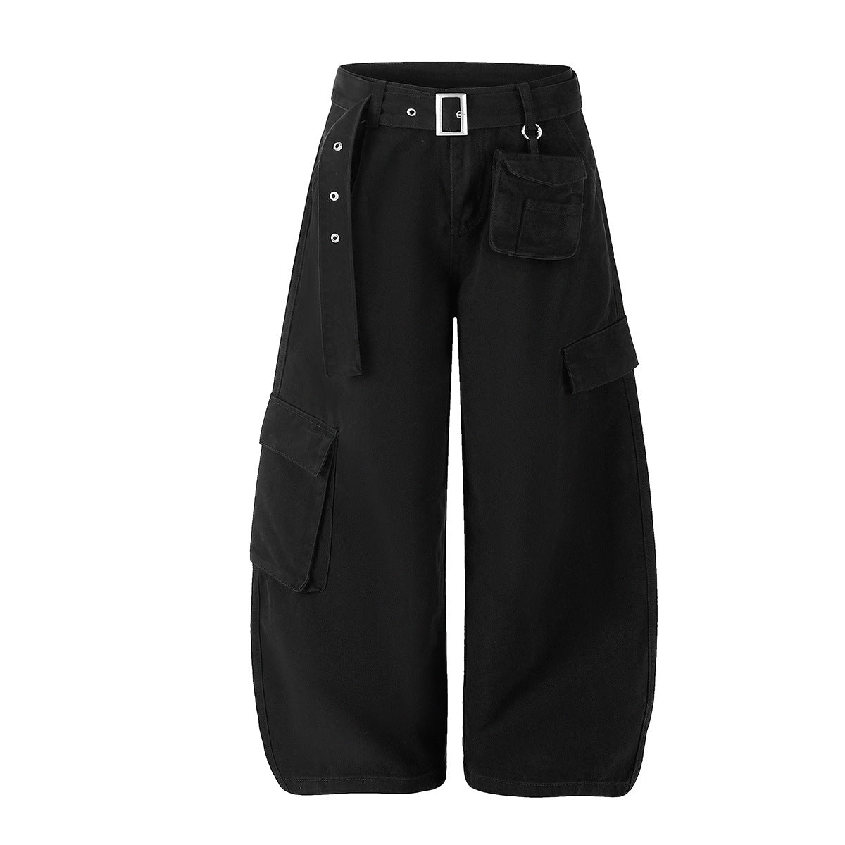 Wide-Leg Cargo Pants with Belt — Multi-Pocket Relaxed Fit