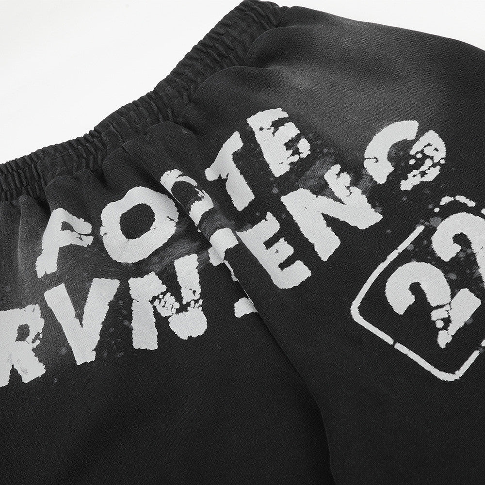 Wide-Leg Sweatpants with Acid Wash Finish and Letter Print