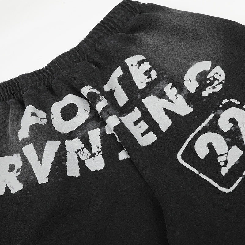 Wide-Leg Sweatpants with Acid Wash Finish and Letter Print
