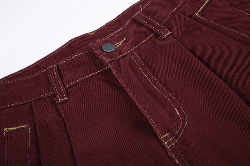Wide-Leg Pleated Trousers – Curved Barrel Fit with Contrast Stitching