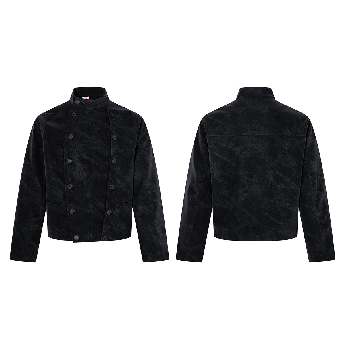 Double-Breasted Stand Collar Jacket – Vintage Washed Black