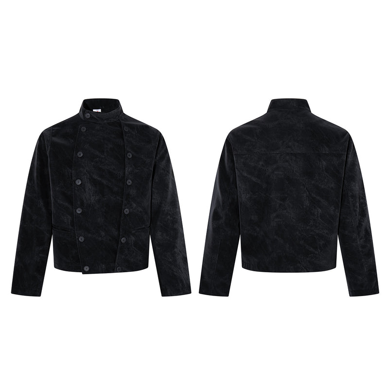 Double-Breasted Stand Collar Jacket – Vintage Washed Black