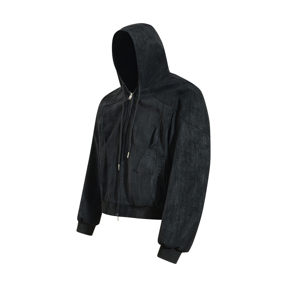 Blouson bomber à capuche – Coupe oversize zippée et tissu texturé