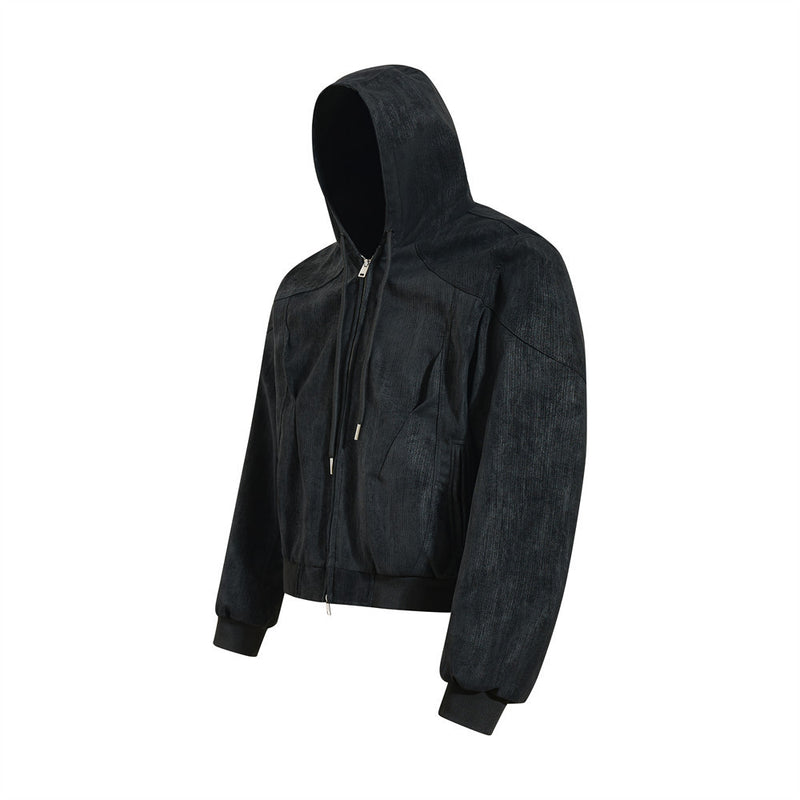Blouson bomber à capuche – Coupe oversize zippée et tissu texturé