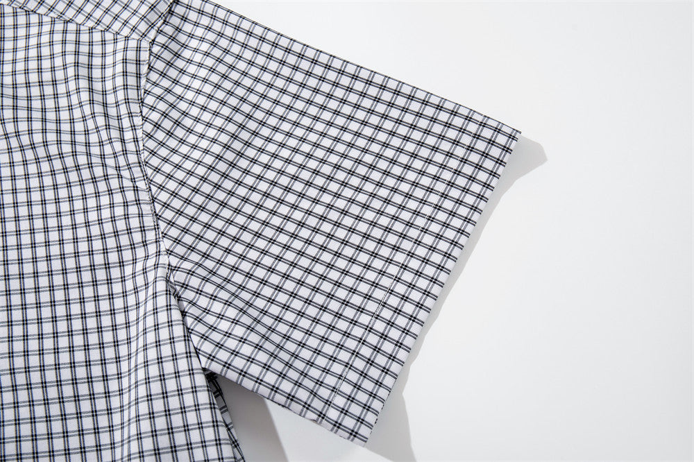 Men's Plaid Short Sleeve Shirt with Drawstring Hem | Oversized Workwear Style