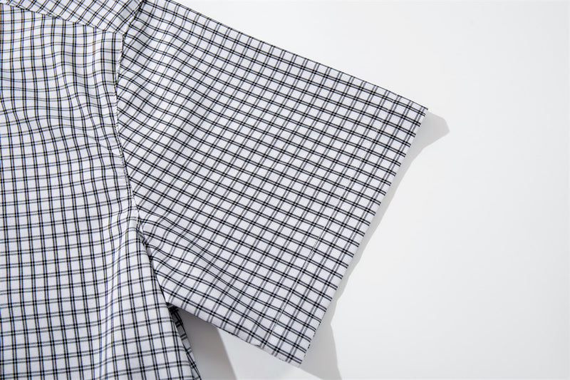 Men's Plaid Short Sleeve Shirt with Drawstring Hem | Oversized Workwear Style