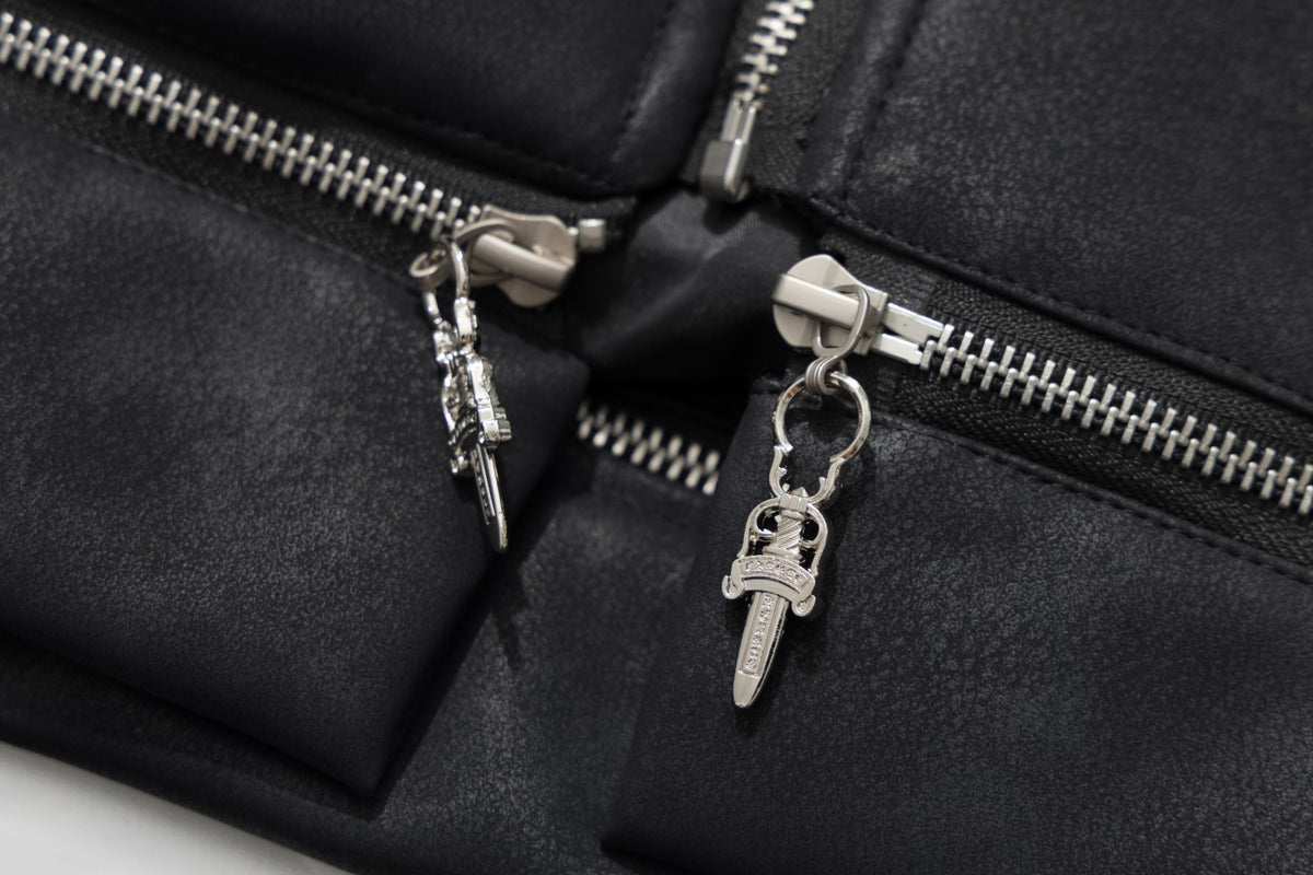 Black Faux Leather Hooded Bomber Jacket with Faux Fur Trim & Buckle Strap