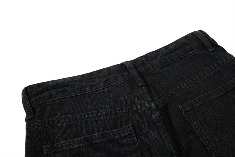 Wide-Leg Jeans Men – Washed Denim, Rhinestone Cross & Paint Splatter Detail