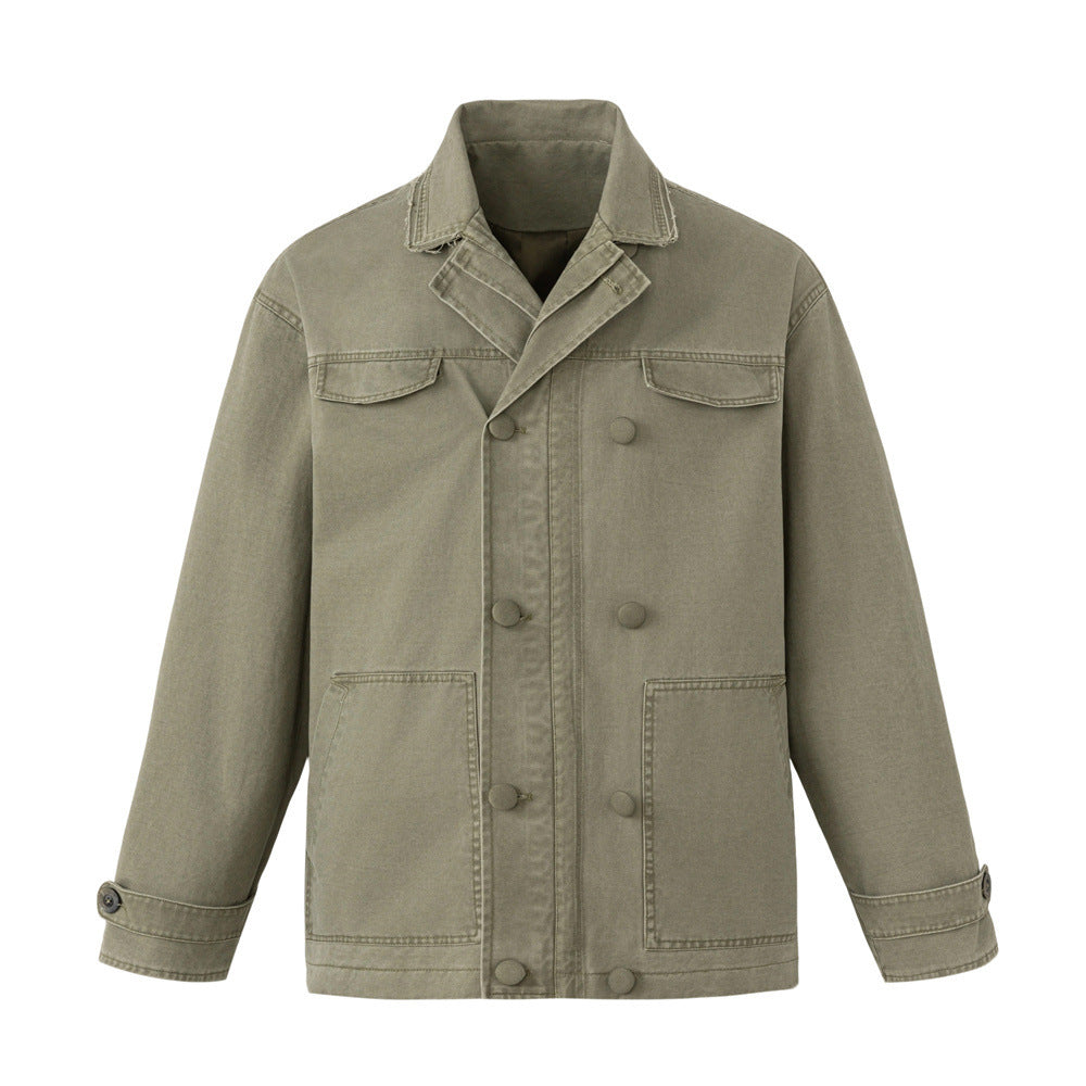 Oversized Workwear Jacket – Men's Olive Double-Breasted Utility Coat