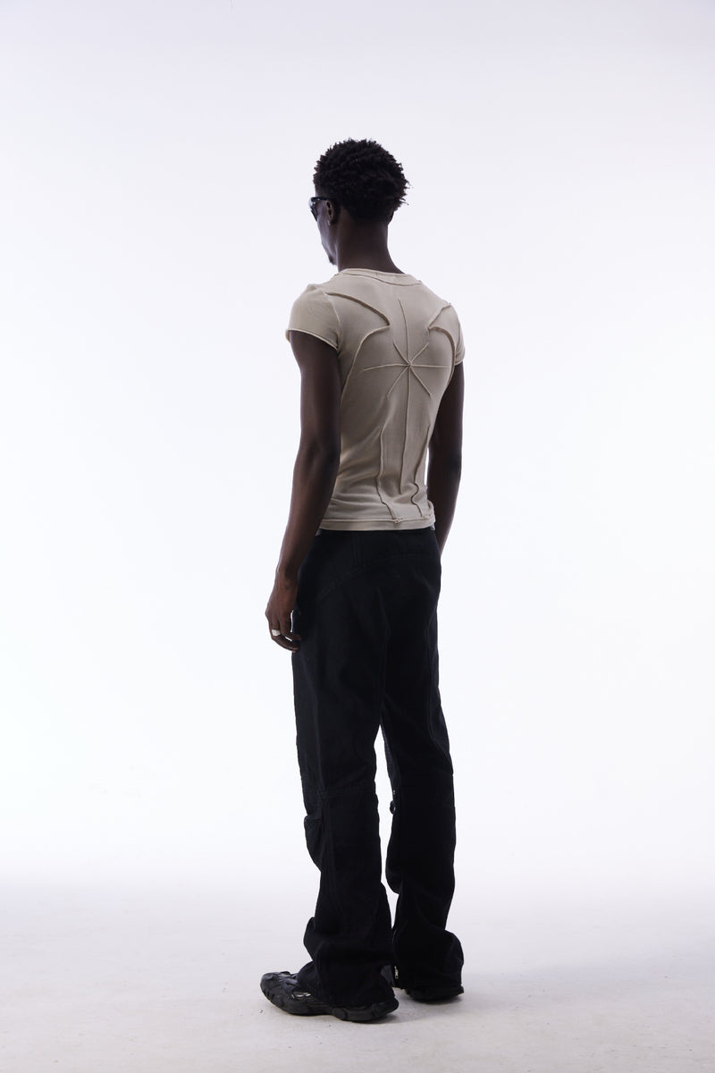 T-shirt manches courtes déconstruit à coutures 3D en relief – Streetwear délavé coupe ajustée