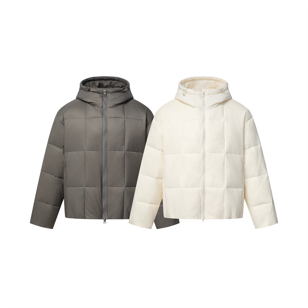 Herren-Pufferjacke mit Steppung – Wintermantel mit Kapuze und durchgehendem Reißverschluss