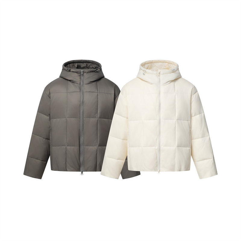 Herren-Pufferjacke mit Steppung – Wintermantel mit Kapuze und durchgehendem Reißverschluss