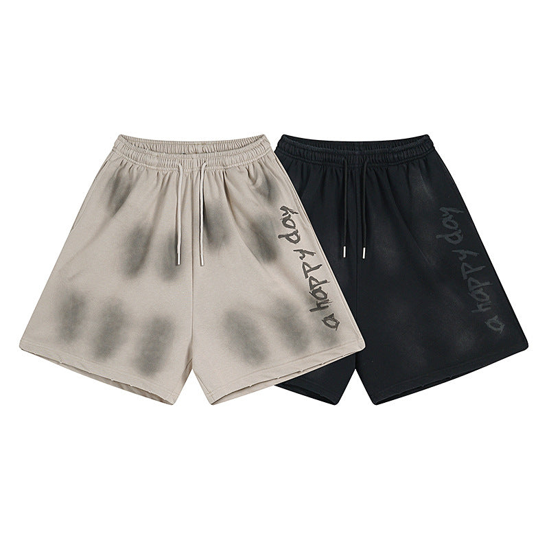Herren Baggy Shorts im 90er-Stil – gewaschene Graphic-Sweatshorts mit Relaxed Fit und fünf Taschen