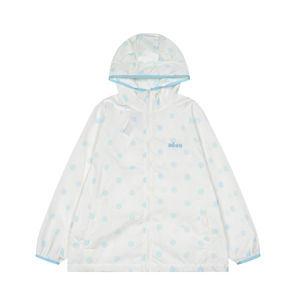 Polka Dot Hooded Windbreaker Jacket – Unisex Oversized Lightweight Outdoor Coat