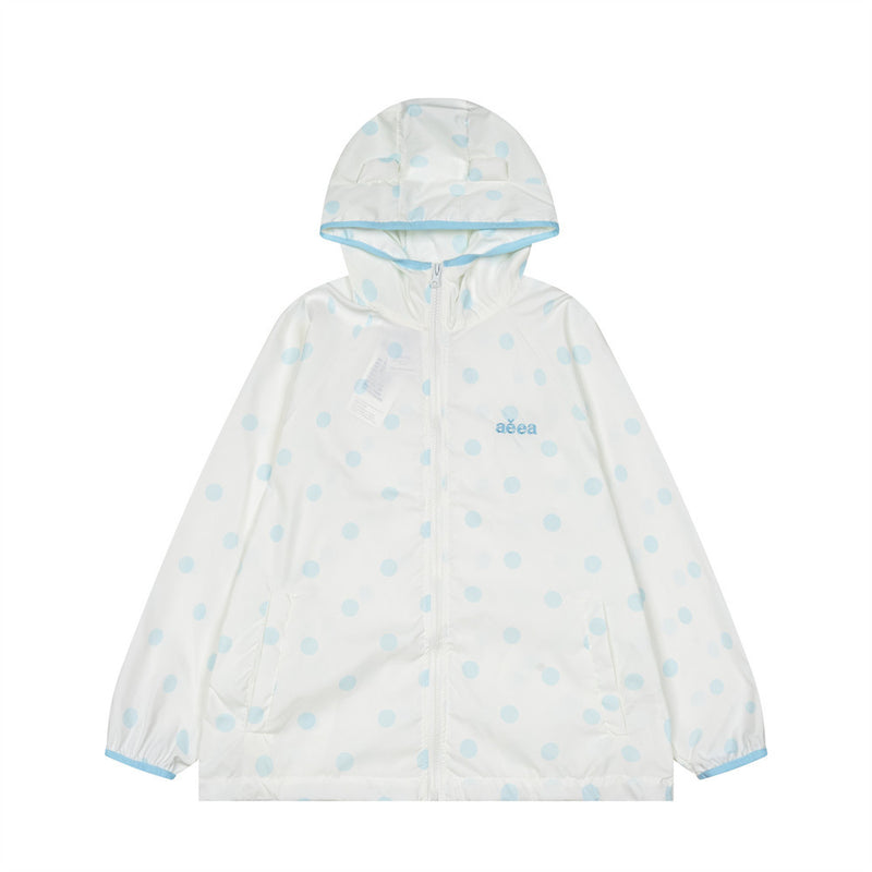 Polka Dot Hooded Windbreaker Jacket – Unisex Oversized Lightweight Outdoor Coat