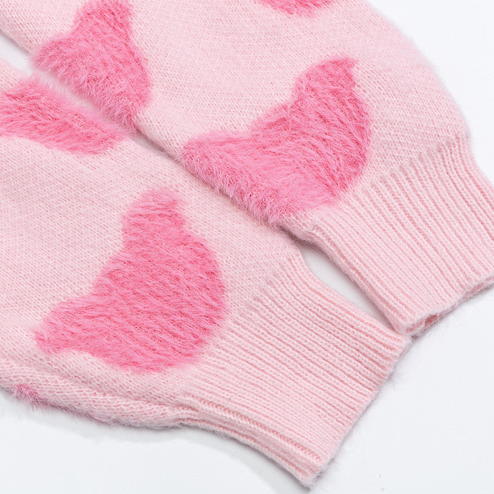 Bear Jacquard Crewneck Knit Sweater – Oversized Long Sleeve Pullover