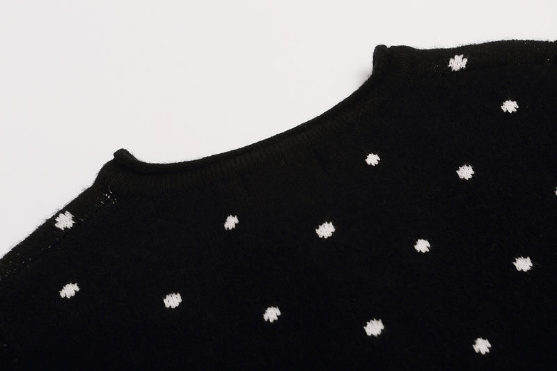 Polka Dot Knit Cardigan Sweater – Cropped Button-Up Vintage Style