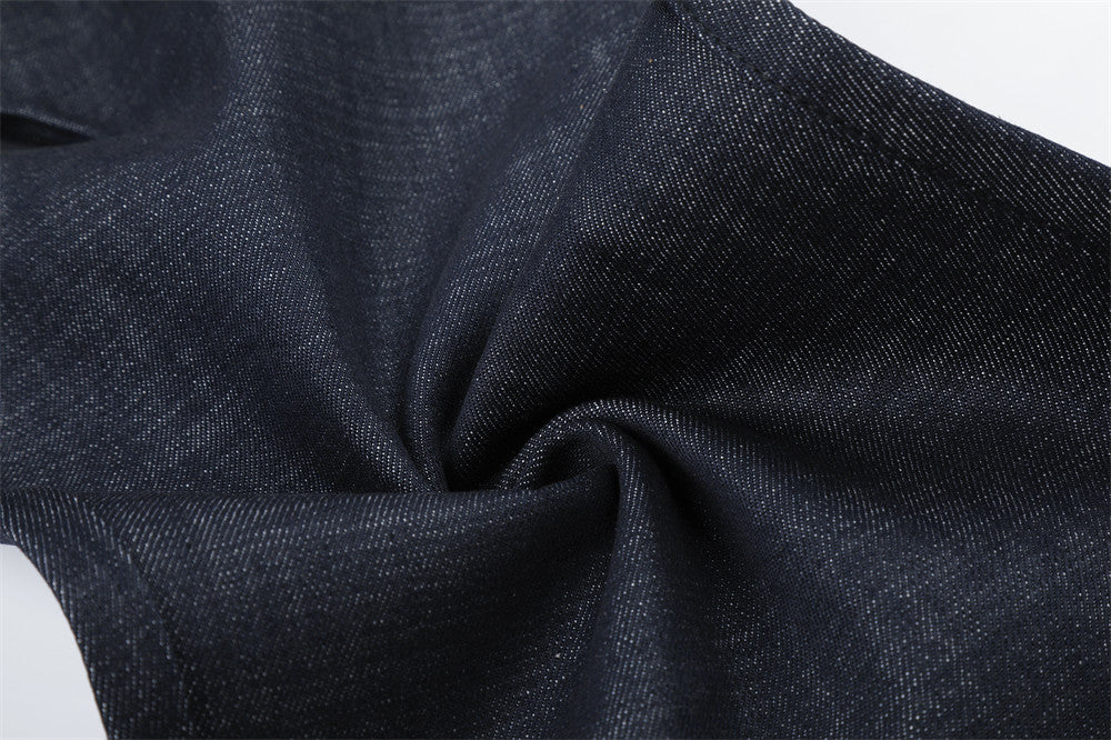 Wide-Leg Jeans with Irregular Spliced Waistband and Double Pleats