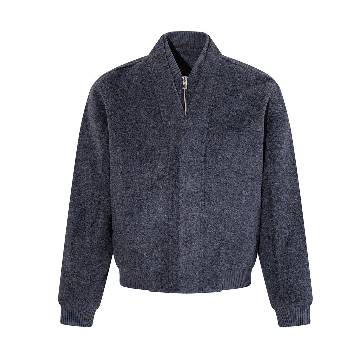 Wool Blend Bomber Jacket – Double-Layer Collar, Zip-Up Men's Coat