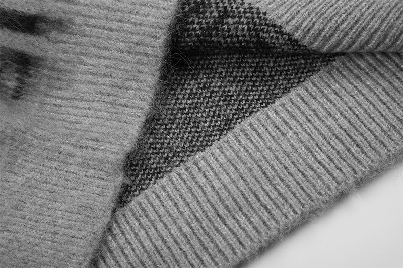 Shadow Figure Fuzzy Knit Zip-Up Cardigan Sweater – Dark Streetwear Jacquard